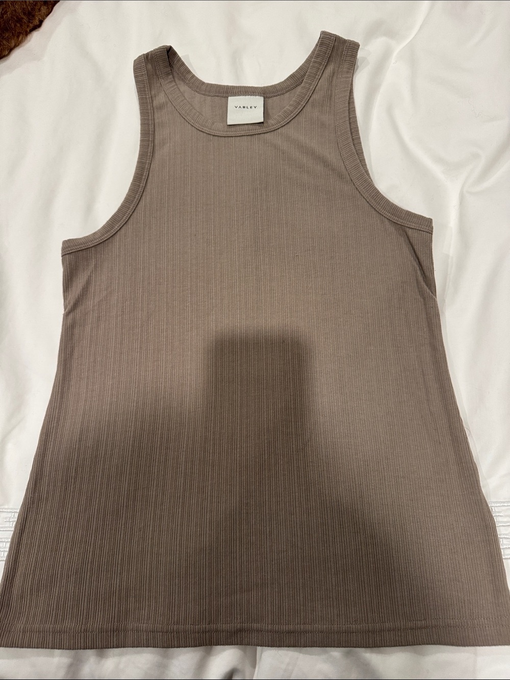 Varley Ribbed Taupe Tank Top - Sleeveless Scoop Neck